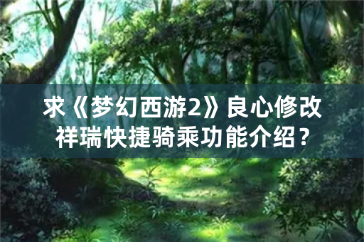 求《梦幻西游2》良心修改祥瑞快捷骑乘功能介绍？