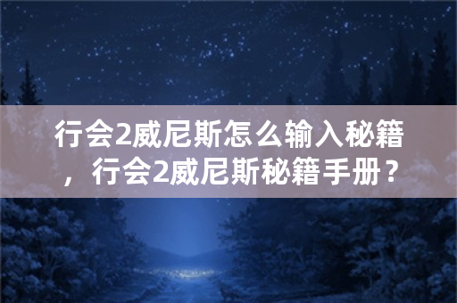 行会2***怎么输入秘籍，行会2***秘籍手册？